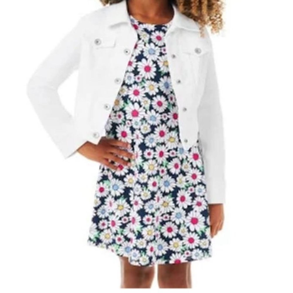 15. Girls Denim Jacket Dress Set White/Floral